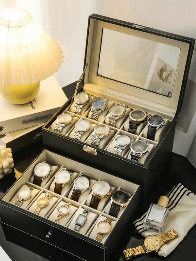 1 hộp đựng đồng hồ, hộp đựng đồng hồ 12 ngăn bằng da PU, hộp trưng bày trang sức, hộp sắp xếp đồng hồ cho nam và nữ - Nhiều màu - Xem 3