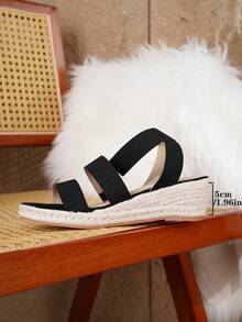 Giày sandal đế xuồng dệt kim thời trang nữ, thích hợp cho kỳ nghỉ. - màu đen - Xem 18