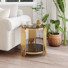 Modern Round Glass Side Table For Living Room, Black And Gold Bedside Table With Glass Top, Luxury Round Coffee Table With Stainless Steel Legs, Small Desk Table, Sturdy Nightstand With Glass Top, Coffee Table. - Black and Gold - View 3