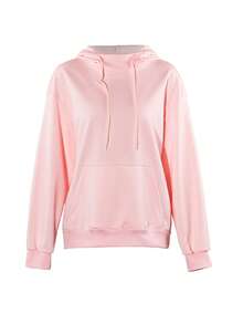 Women's Hooded Sweatshirt, Outdoor Casual Streetwear Sports Exercise, Eye Mask Integrated Design, Sweatshirt Fabric, Solid Color No Pattern Spring - Baby Pink - View 1