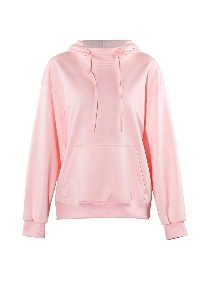 Women's Hooded Sweatshirt, Outdoor Casual Streetwear Sports Exercise, Eye Mask Integrated Design, Sweatshirt Fabric, Solid Color No Pattern Spring - Baby Pink - View 1