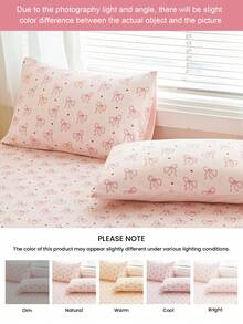 1pc Cute Romantic Pink Bow & Heart Print Pillowcase, Soft Fabric, Suitable For Home, Dorm, Sofa Cushion, Car Pillow, All Seasons, Oeko-Tex Certified - Multicolor - View 7