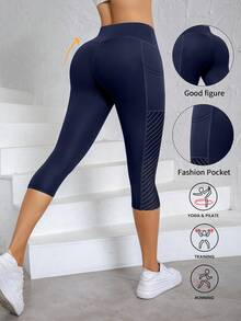 3pcs High Waist Butt Lifting Yoga Capri Pants For Women - Breathable, Stretchy, Butt Lifting Skinny Leggings With Pockets, Non-See-Through Polyester Blend Fabric, Suitable For All Seasons Sports - Multicolor - View 2