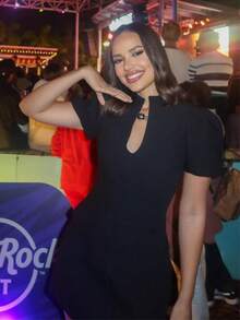 GMFP 女士春夏休闲优雅时尚纯色简约花瓣袖派对/旅行/度假迷你连衣裙，母亲节黑色 - 黑色 - 查看 6