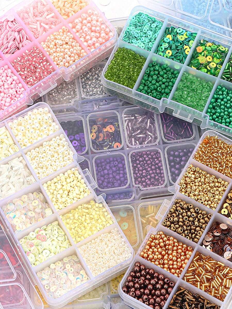 12色DIY工艺珠套装，包含3毫米珠子、7毫米管珠和隔珠，混合色散珠套装，适用于制作手链、项链等珠宝饰品。 - 黃色 - 查看 1