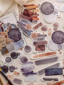 1 paquet de 40 pièces d'autocollants asymétriques vintage colorés à l'aquarelle, fournitures de décoration de scrapbooking en matériaux mixtes, fournitures scolaires - Fantaisie à l'aquarelle - Voir 7