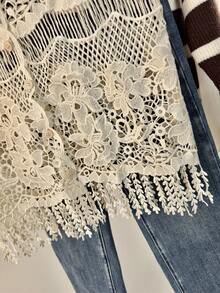 Áo khoác cardigan dệt kim tua rua Wixra, kiểu dáng thường ngày đa năng. - Màu be - Xem 5