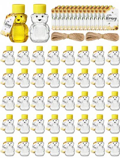 21pcs Plastic Honey Bear Bottles, Honey Bear Cups With Lids, Mini Bear Shaped Empty Honey Bottles, Honey Containers Storage Box, Suitable For Wedding Gifts, Birthday Presents