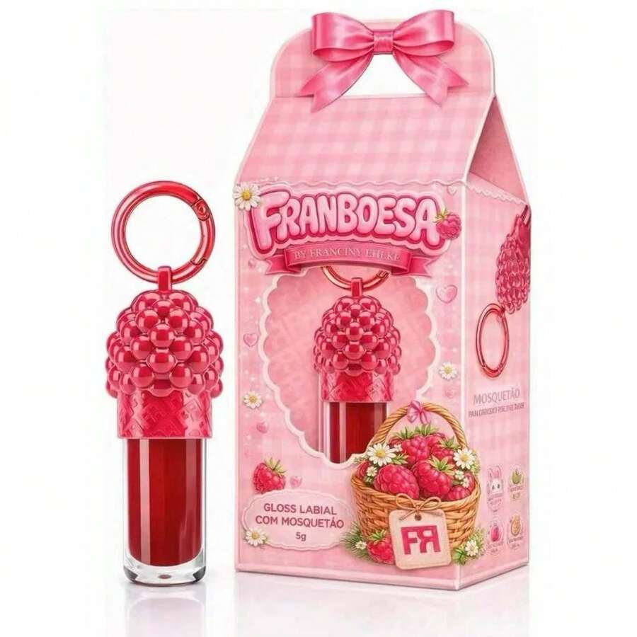 Raspberry Lip Gloss With Carabiner Keychain, Moisturizing Lip Gloss, 5g, Creative Design, Women's Makeup - 覆盆子 - 查看 1