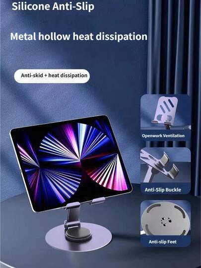 1 Pc 360° Rotatable Metal Phone Stand, Height Adjustable Foldable Desktop Holder, Universal For Mobile Phone Tablet, Live Streaming Study Support