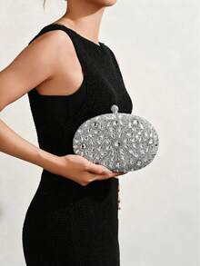 REMANLAND Luxury Women's Sparkling Crystal-Embellished Mini Box Clutch Bag, Glamorous Rhinestone Evening Handbag Suitable For Formal Events, Party, Wedding - With Detachable Chain, Tready Party Bags,Perfect For Party, Wedding, Prom, Dinner/Banquet, Essential Wedding Items,Perfectly Matching With Graduation Dress, Prom Dresses, Glamorous Rhinestone Bag, Perfectly Matching With Prom Dresses For Women, Prom Accessories,Sequin Dress Women,Sparkly Dress,Elegant Dresses For Women, Elegant Prom Bag, Perfectly Matching With Bridal Party, Best Choice Elegant Bag For Bridal Shower, Clutch Bag For Wedding - Bạc - Xem 4