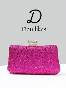 Nuevo bolso de mano de lujo con textura de burbujas en color fucsia, decorado con cristales, elegante bolso de moda para mujer, accesorio perfecto para vestidos de graduación, baile de graduación, vestidos de gala con lentejuelas y ocasiones formales, regalo ideal para mujeres - Rosa Fucsia - Ver 2