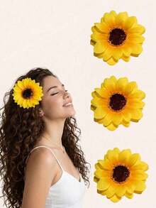 1 pieza/Set de 3 piezas Pasador de pelo de girasol bohemio casual de vacaciones para niña, pinza para el cabello, pasador de cabello, barrette, accesorios para el cabello para niña, accesorios para la cabeza, horquilla - Multicolor - Ver 1