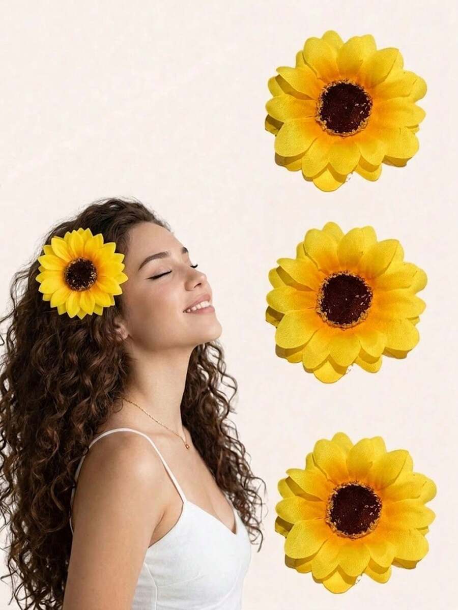 1 pieza/Set de 3 piezas Pasador de pelo de girasol bohemio casual de vacaciones para niña, pinza para el cabello, pasador de cabello, barrette, accesorios para el cabello para niña, accesorios para la cabeza, horquilla - Multicolor - Ver 1