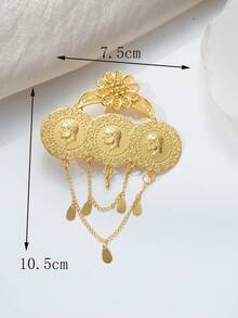 Herseygold 1件镀金奥斯曼硬币发饰，库尔德女性发夹，阿拉伯新娘头饰，婚礼及节日女性发饰 - 金色 - 查看 4