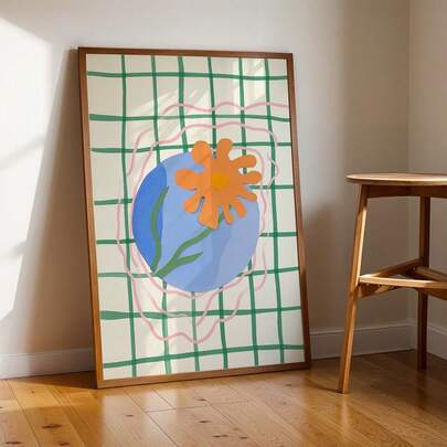 1pc, Canvas Painting And Wall Art Poster,Frameless 2D Flat Horizontal Modern Minimalist Floral Grid Wall Painting - A Horizontal Canvas Suitable For Bedroom And Living Room Decoration, With Horizontal Ink Grid Lines, Is Ideal As A Contemporary Scandinavian-Style Decorative Gift