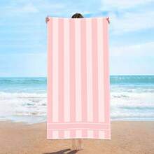 1Pc Gentle Pink & White Vertical Stripe Beach Towel, Sweet Stripe Girly Style. Multiple Sizes Printed Beach Towel, Bath Towel, Fashionable Beach Towel, Super Absorbent Bath Towel, Suitable For Bathroom, Swimming, Fitness, Yoga - 75x150厘米 - 查看 3