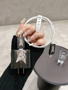 吸烟猫图案防震充电盒，兼容苹果充电器，适用于 11/15 Pro Max/17 Pro Max/13/14/15/16 Pro Max - 黑色 - 查看 2