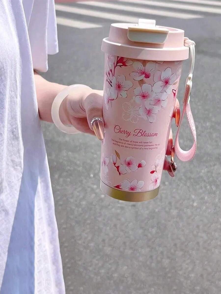 1个500毫升优雅樱花图案双层不锈钢保温咖啡杯，可作保温杯、旅行杯、茶杯、水瓶使用，适用于旅行、办公、居家、学校、汽车等多种场合，是圣诞节、母亲节、情人节、生日的理想礼物。 - 彩色 - 查看 1