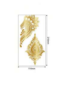 4 Sheets Gold Henna Tattoos Stickers Glitter Hand Temporary Tattoos Waterproof Glitter Makeup Metallic Tattoo For Women Summer Date Festival Party Supplies Beach Easter Gifts Rave Accessories - Gold - View 7