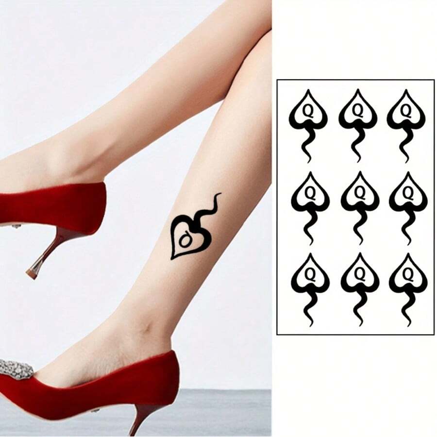 Temporary Body Tattoo Stickers, Waterproof And Sweat-Proof Design, Pure Black Spade Q Symbol Pattern, Suitable For Waist, Leg And Arm, Ideal For Parties And Events, These Quick Tattoos Require No Ink Mixing, Easy To Apply,Sketch Style