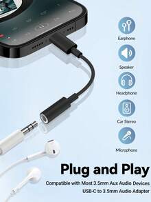 Bộ 1/2/3 cáp chuyển đổi âm thanh USB-C sang tai nghe 3.5mm, bộ chuyển đổi chất lượng cao di động dành cho điện thoại thông minh, máy tính xách tay, đầu nối bộ chuyển đổi âm thanh độ trung thực cao tương thích với iPhone 17 Pro Max/17 Pro/17/Air/16/15, S26/S25/S24/S23/S22/S21 Ultra Plus, Series - màu đen - Xem 2