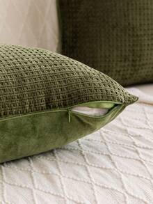 1pc Chenille Decorative Pillow Cover, Soft Woven Texture Luxury Cushion Cover For Bed And Living Room Sofa - Olive Green - View 5