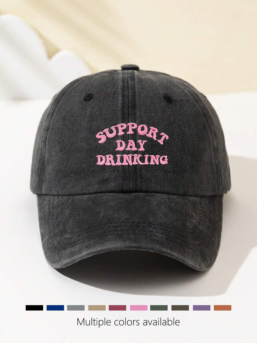1pc Women's Fashionable Soft Top Baseball Cap With "SUPPORT DAY DRINKING" Embroidered Text, Adjustable, Breathable, Suitable For Outdoor Sports, Camping, Beach, Holiday Gift - B - View 1