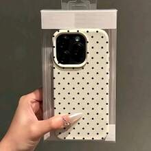 1pc Black Polka Dot Pattern TPU Material Phone Case Suitable For IPhone 17/17promax/17pro/Air/13/16promax/16/15/14/12promax/13promax/11pro/14pro/15pro/12, Fashionable Protective Soft Case, Luxury Unisex Phone Case Suitable For Friends And Couples As Gifts - White - View 3