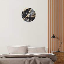 Large Black Marble-Patterned Glass Wall Clock, 12-24inch Luxurious Round Quartz Clock, Silent Battery-Powered, Handmade, Modern Living Room Decoration, Suitable For Living Room, Bedroom, Office Decoration, Holiday Gift - 1PC - View 4