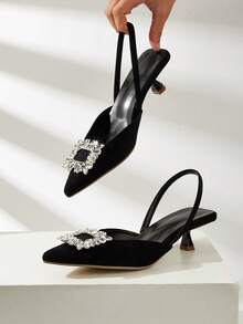 Women's New Sparkling Rhinestone High Heel Pointed Toe Pumps (Shoe Upper Randomly Cut) - Black - View 2