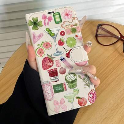 1pc Fashion Pink Cute Butterfly Angel Floral Illustration Digital 8 Pattern Classic Anti-Drop High-Quality PU Leather Flip Cover Phone Case, Foldable Card Holder, Full-Body Protective Cover, Suitable As Birthday/Holiday Gift For Friends, Family, Couples, Yourself, Compatible With IPhone17/IPhone17 Air/IPhone17pro/IPhone17pro Max/IPhone16/IPhone16 Plus/IPhone16pro/IPhone16pro Max/IPhone15/IPhone15 Plus/IPhone15pro/13/14/12/11