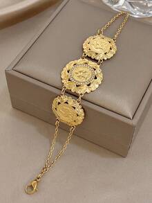 1 pieza Pulsera con marco floral ornamentado chapado en oro de 18K con circonita, joyería de acero inoxidable para mujeres y señoras, joyería bohemia de verano para la playa, regalo para mamá, para fiestas diarias, galas, bodas, San Valentín, aniversarios, festivales de música, Navidad, citas, Día de Pascua - Multicolor - Ver 3