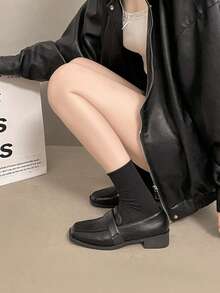 2026 Spring/Summer New Retro British Style High Heel Loafers, Black Leather Upper, Chunky Heel, Slip-On, JK School Style, Versatile Commuter Pumps For Women - Black - View 3