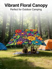 1 Floral Awning, Outdoor Thickened Waterproof Awning, Colorful Floral Awning, Gradient Mandala Floral Green Bohemian Pattern, Suitable For Gardens, Terraces, Beaches, Etc. (Includes Ropes, Frame Not Included), Camping Equipment - Multiple Styles - View 3
