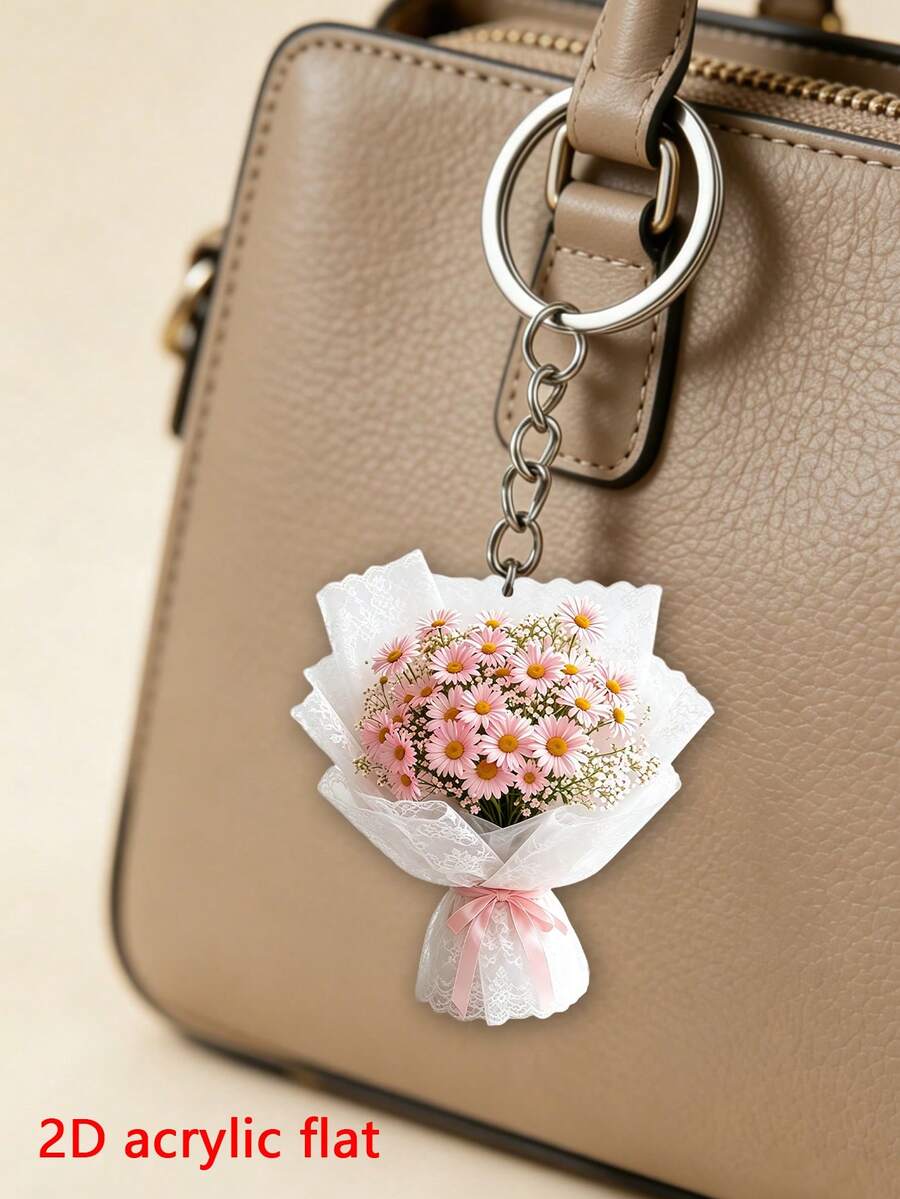 2D Flat Acrylic Dahlia Flower Bouquet, Lightweight Floral Keychain, Valentine's Day Flower Pendant, Interesting Decor, Backpack Accessory, Fashion Pendant, Home Decor, Car Decor And Pendant, Earphone Pendant, Bag Pendant, Accessory Gift, Perfect Gift For Family And Friends, Valentine's Day Gift, Birthday Gift, Party Gift, Anniversary Gift, Mother's Day And Teacher's Day Gift - A - View 1