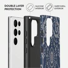 Funda para teléfono: Diseño de patrón damasco azul, funda de doble capa resistente para una protección superior, para Samsung Galaxy S26/S25/S24/S23/S22/S21/S21+/S21 Ultra, Plus, FE, Edge/S20 FE/A15/A16, 17, 16, 15, 14, 13, 12, 11 Pro Max, Plus y Pro/A17/A26/A36/A56, Regalo de cumpleaños o Navidad. - Color mixto 1 - Ver 6