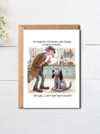 1pc Funny Dog Birthday Card With Envelope, Humorous Dog Chasing Bicycle Cartoon Card For Dog Lovers, Blank Inside