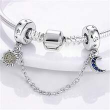 Vectoflux 1pc Ocean Beach Style S925 Sterling Silver Low-Allergy Star Moon Shell Starfish Safety Chain Charm, Suitable For Original Bracelet, Women's DIY Jewelry Making, Birthday Gift - Multicolor - View 2