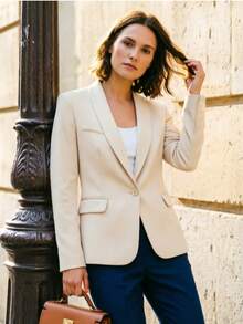 Women's Blazer With Lining, Formal, Overcoat, Suit, Tailored, Elegant, Comfortable, Modern Tailoring - 杏色 - 查看 1