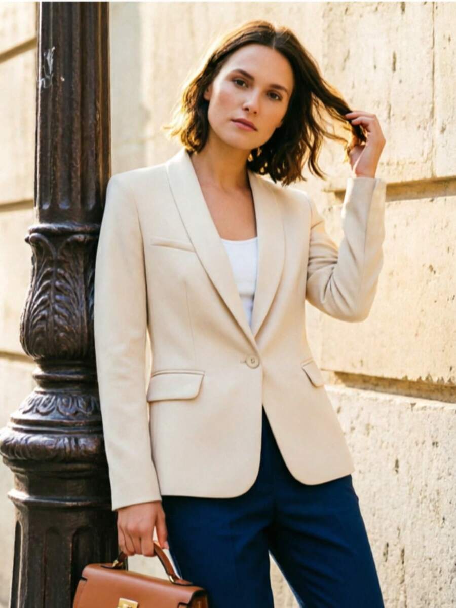 Women's Blazer With Lining, Formal, Overcoat, Suit, Tailored, Elegant, Comfortable, Modern Tailoring - 杏色 - 查看 1