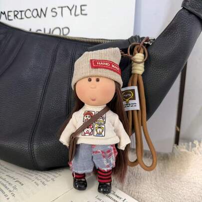 Handmade Kawaii Fashion Doll Keychains, Cute Collectible Plush Doll Bag Charms With Stylish Outfits, Mini Doll Keyrings For Backpack Purse, Aesthetic Y2K Doll Pendant Gift For Girls Teens, Birthday Graduation Gift, Bag Decoration Accessories