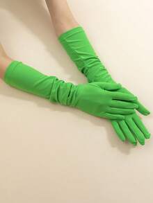 1 Pair Milk Silk Stretchy Gloves, For Party, Carnival, Celebration Costumes,Festival,Camping - Green - View 5
