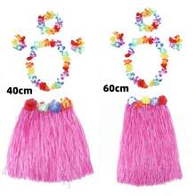Bộ 8 món gồm váy cỏ Hawaii, băng đô hoa, trang phục dự tiệc biển mùa hè mới, trang phục lễ hội, trang phục đi biển, phụ kiện mùa hè. - Hồng - Xem 6