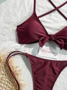 Bộ bikini hai mảnh gợi cảm mới năm 2026, thiết kế hở lưng với dây buộc chéo, thích hợp cho bãi biển, khu nghỉ dưỡng, spa, tiệc bể bơi và kỳ nghỉ. - Màu tím - Xem 4