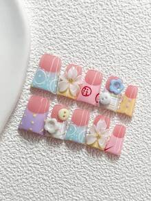 10Pcs Playful And Sweet Style Handmade Nail Art Set,Unghie Press On,Piggy Nose, Button Nail Art Accessories,Hand Sculpted White Five Petal Flowers And Polka Dots Nail Art Decorations,Blue, Yellow, Pink, Green, White And Purple Nail Polish,Fresh, Fairytale Style,Comes With Nail Tools(1 Sheets Jelly Stickers+1PC Nail File)3 Sizes Available,Almond Nails, Duck Nails,Coffin Nails,Suitable For Reunion,Daily,Party,Photograph,Play,Spring Summer,Commute Supplies Nails - Nhiều màu - Xem 11