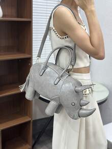 Sac poupée créatif, sac amusant et unique en forme d'animal, sac à main de design de niche, sac à bandoulière - Gris - Voir 2