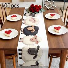 1 set Chemin de table avec motif mouton de dessin animé sur fond beige, fabriqué à 100% en polyester, disponible en plusieurs tailles, lavable en machine, résistant à la chaleur et aux taches, facile à nettoyer. Convient pour la décoration de table, les fêtes, les cadeaux, les articles ménagers et la décoration intérieure pendant la fête d'Aïd al-Adha. - Multicolore - Voir 17