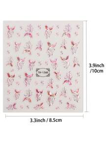 Beauty Sticker 4pcs Pink Phoenix Pattern Metal Butterfly Nail Art Stickers, Suitable For Spring/Summer, Easy To Use, Ideal For Women's DIY Manicure - Multicolor - View 5