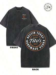 230g Washed And Used T-Shirt, Front Tito's Handmade Vodka Logo, Back With "AUSTIN TEXAS Tito's HANDMADE Vodka" Circular Text And Brand Logo, Tito's Vodka ThemeY2K-T-ShirtY2Y-Summer Clothes 61JC - 黑色 - 查看 7